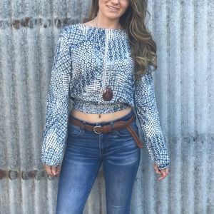 Blue and White Long Sleeve Top